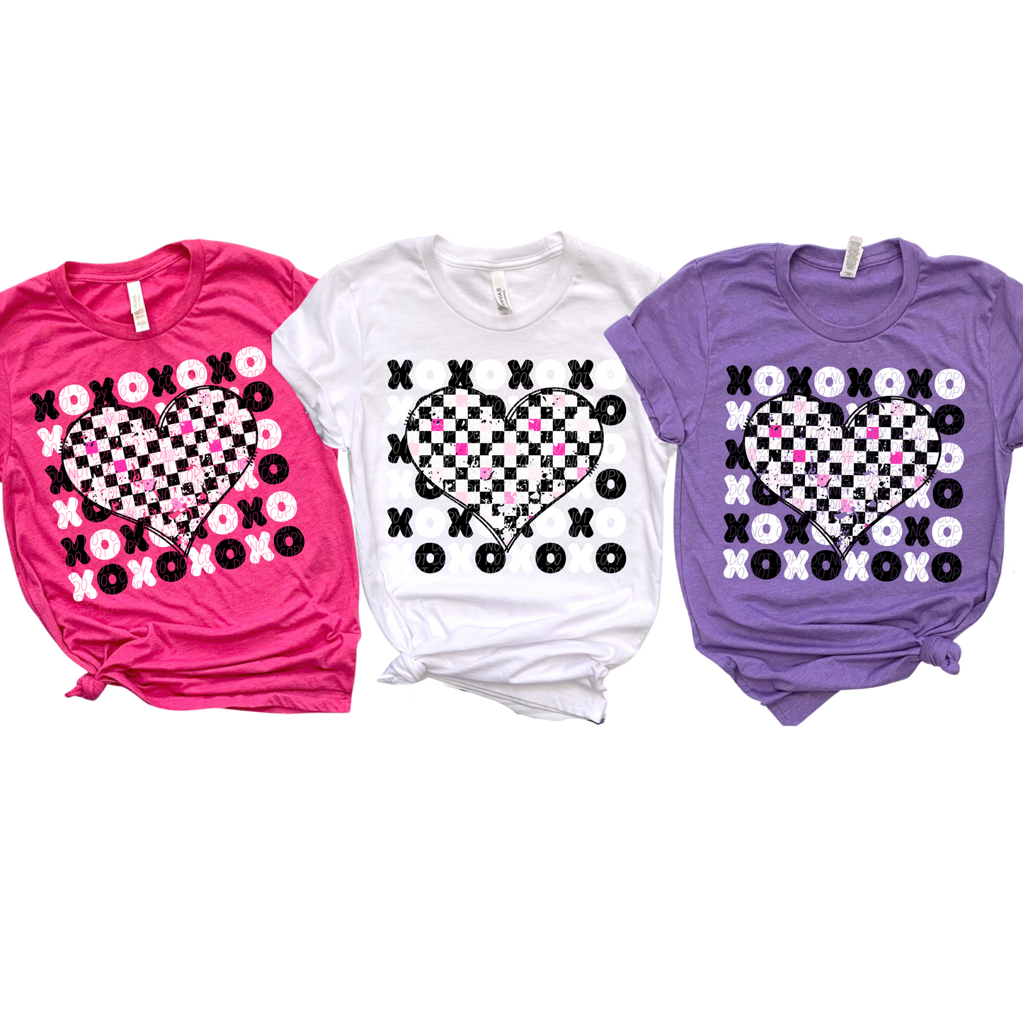 BLACK WHITE PINK CHECKERED VDAY HEART DTF TRANSFER
