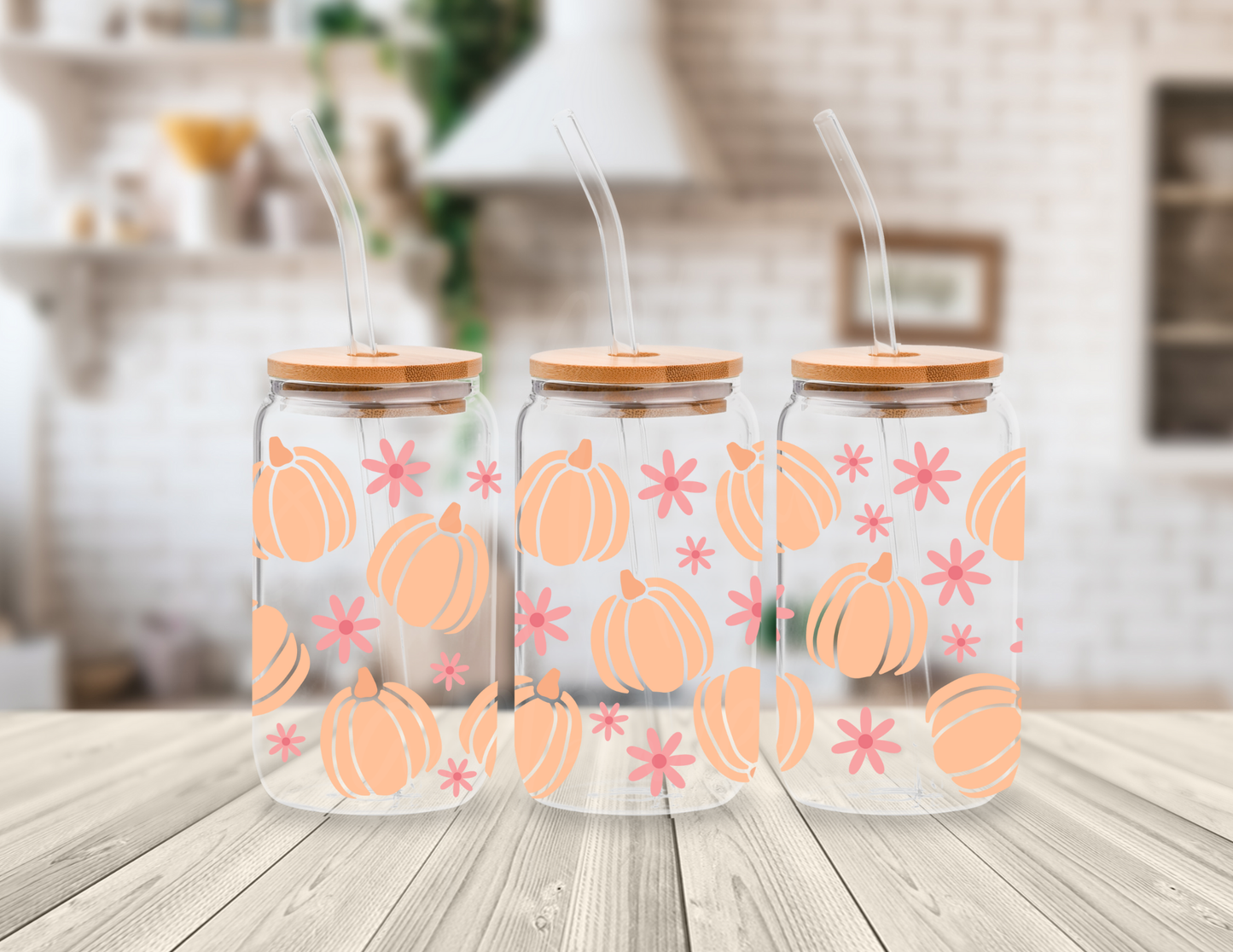 PUMKINS AND FLOWERS 16 OZ UV DTF CUP WRAP