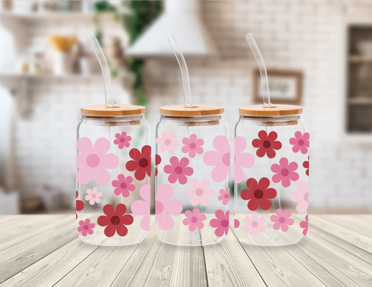 PINK AND RED FLOWERS 16 OZ UV DTF CUP WRAP