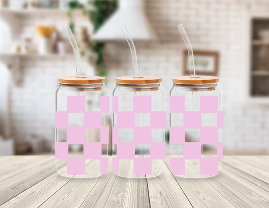 PINK CHECKERED 16 OZ UV DTF CUP WRAP