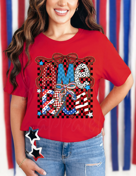 CHECKERED AMERICA  4TH JULY DTF TRANSFER