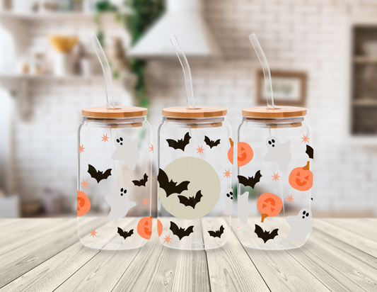 CUTE BATS AND PUMPKINS 16 OZ UV DTF CUP WRAP