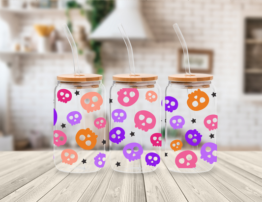 COLORFULL SKULLS 16 OZ UV DTF CUP WRAP