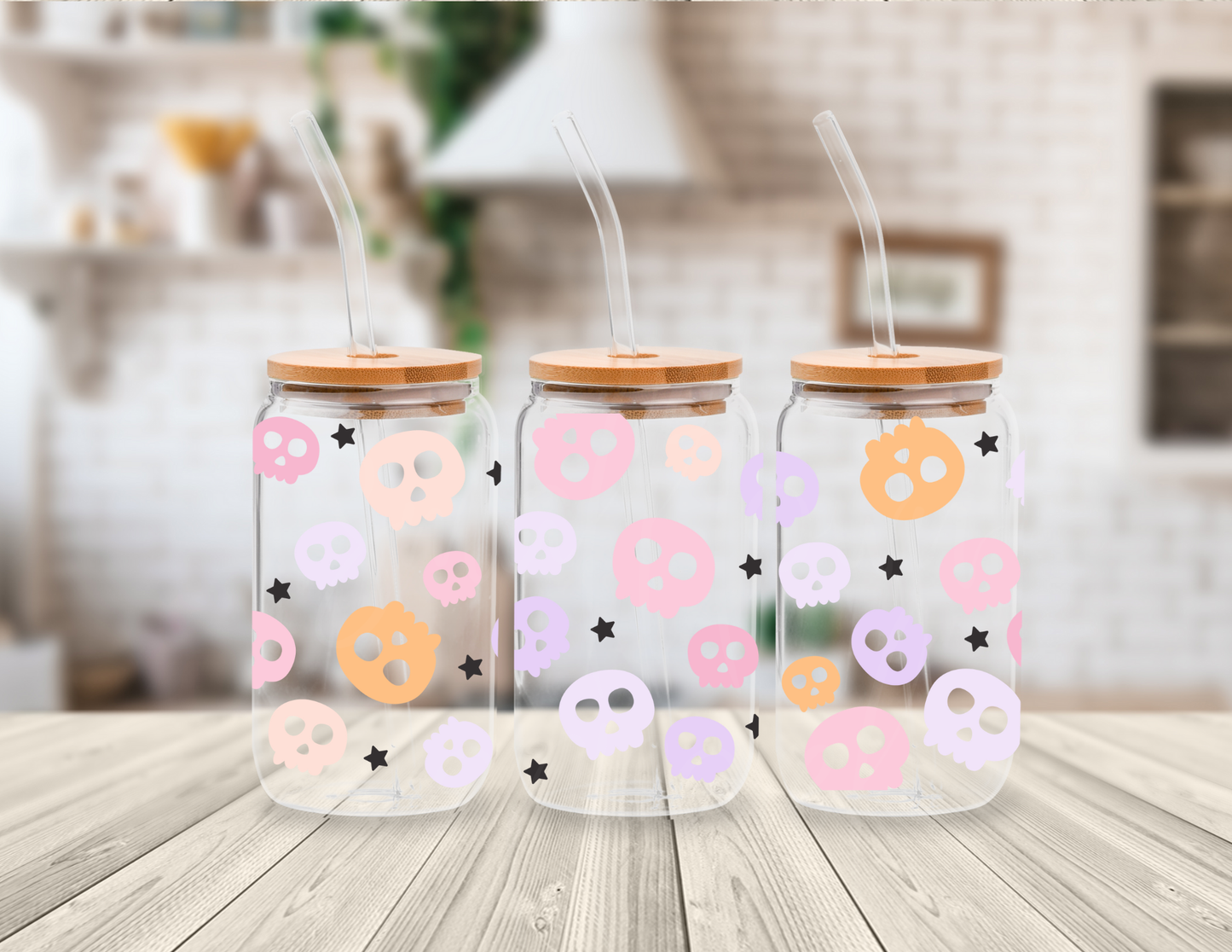 CUTE SKULLS 16 OZ UV DTF CUP WRAP