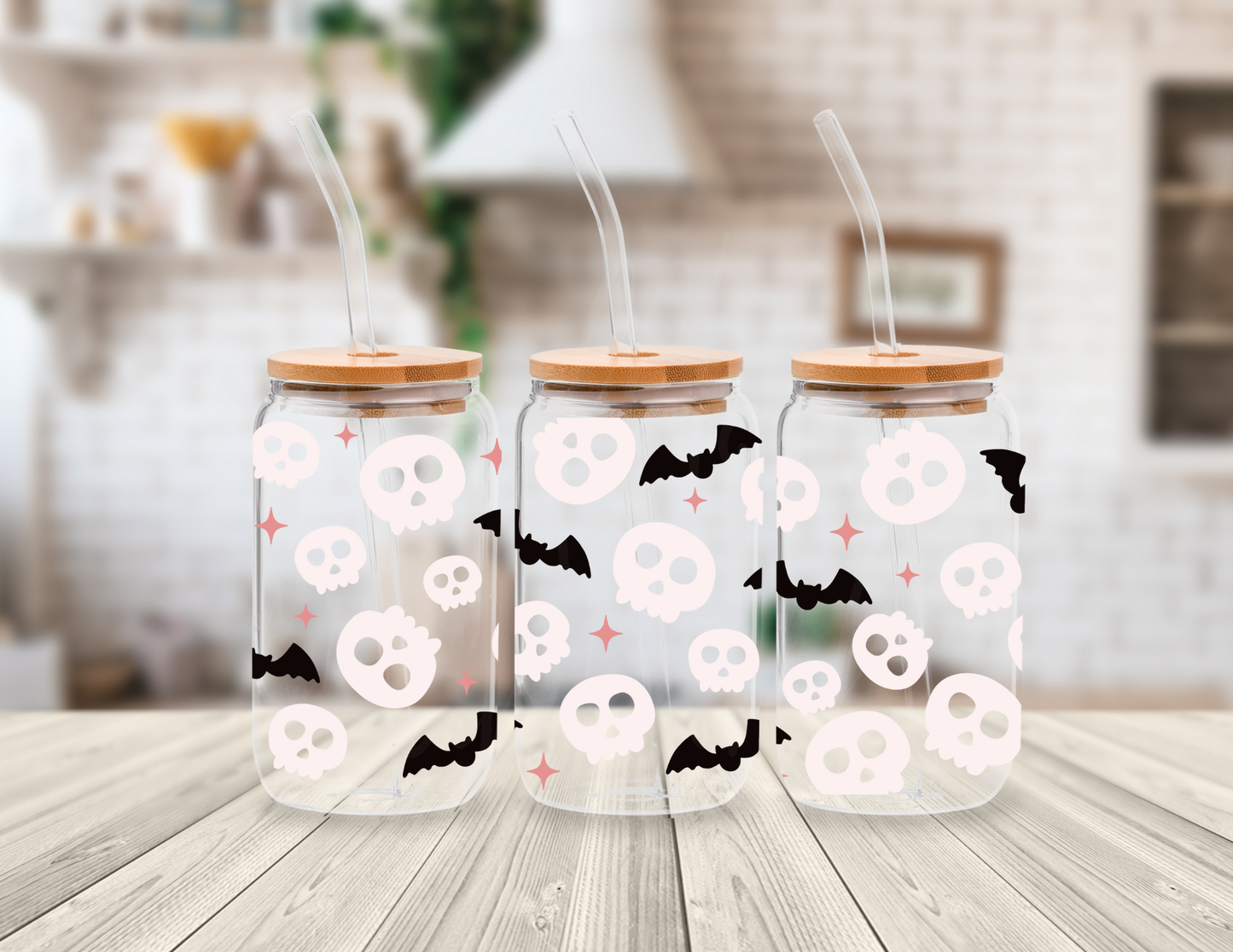CUTE SKULLS AND BATS 16 OZ UV DTF CUP WRAP