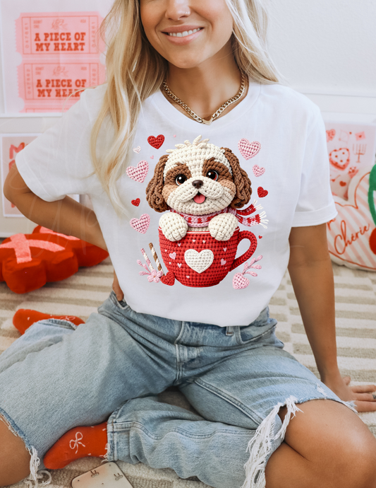 DOG WITH HEART MUG  DTF TRANSFER