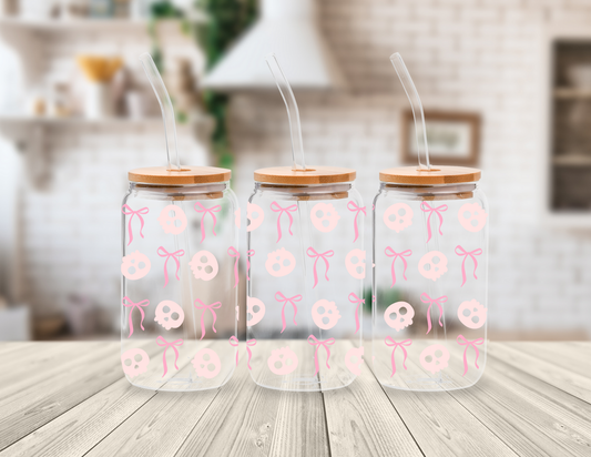 SKULLS AND BOWS 16 OZ UV DTF CUP WRAP