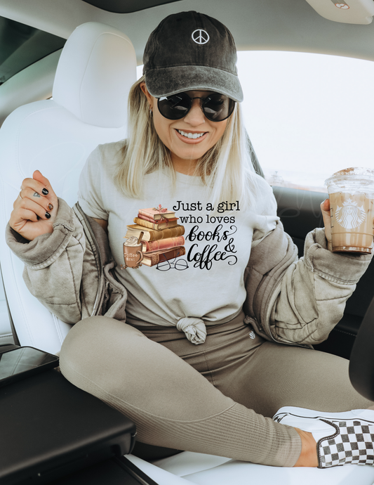 GIRL WHO LOVES BOOKS AND COFFEE DTF TRANSFER