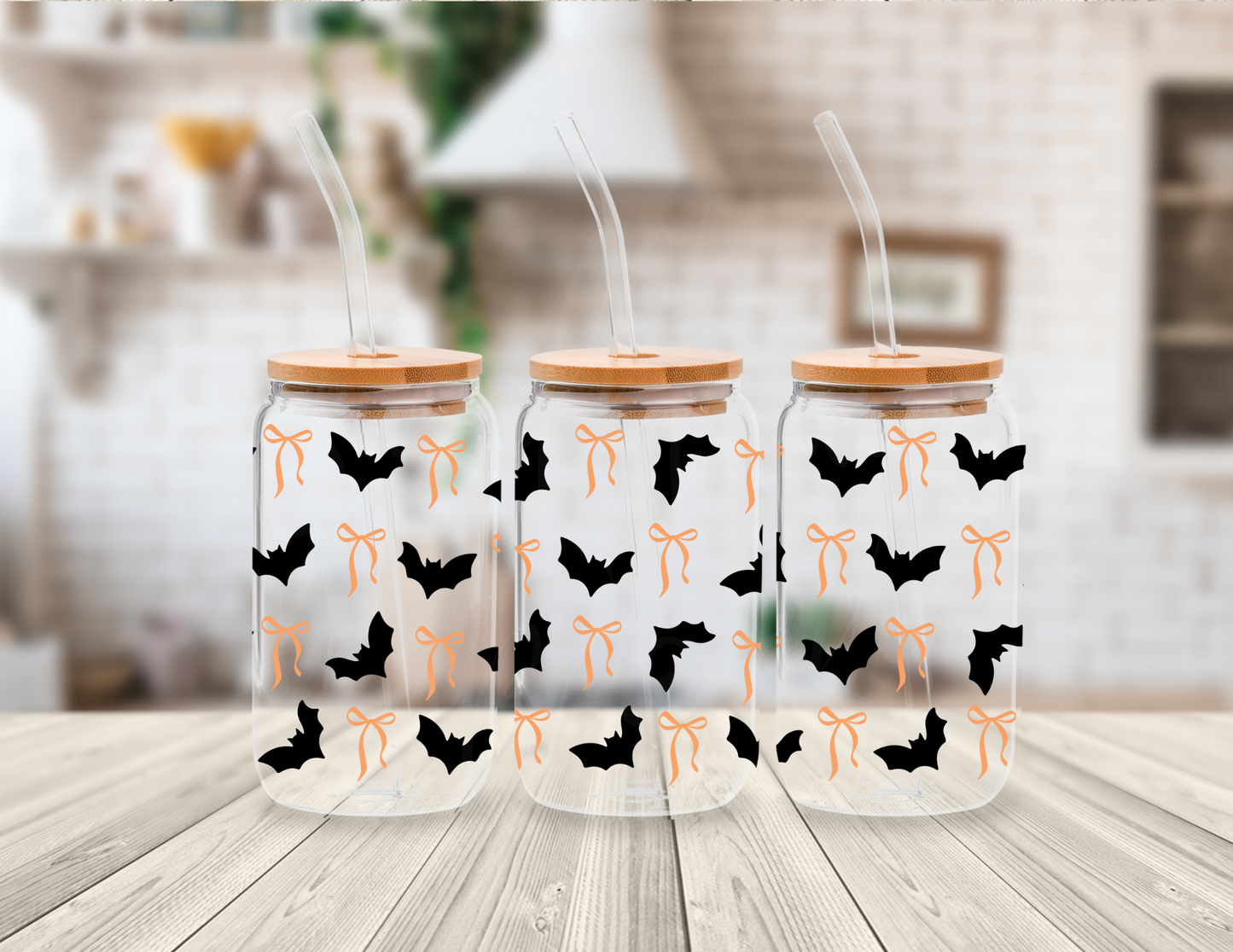 ORANGE BOWS AND BATS 16 OZ UV DTF CUP WRAP