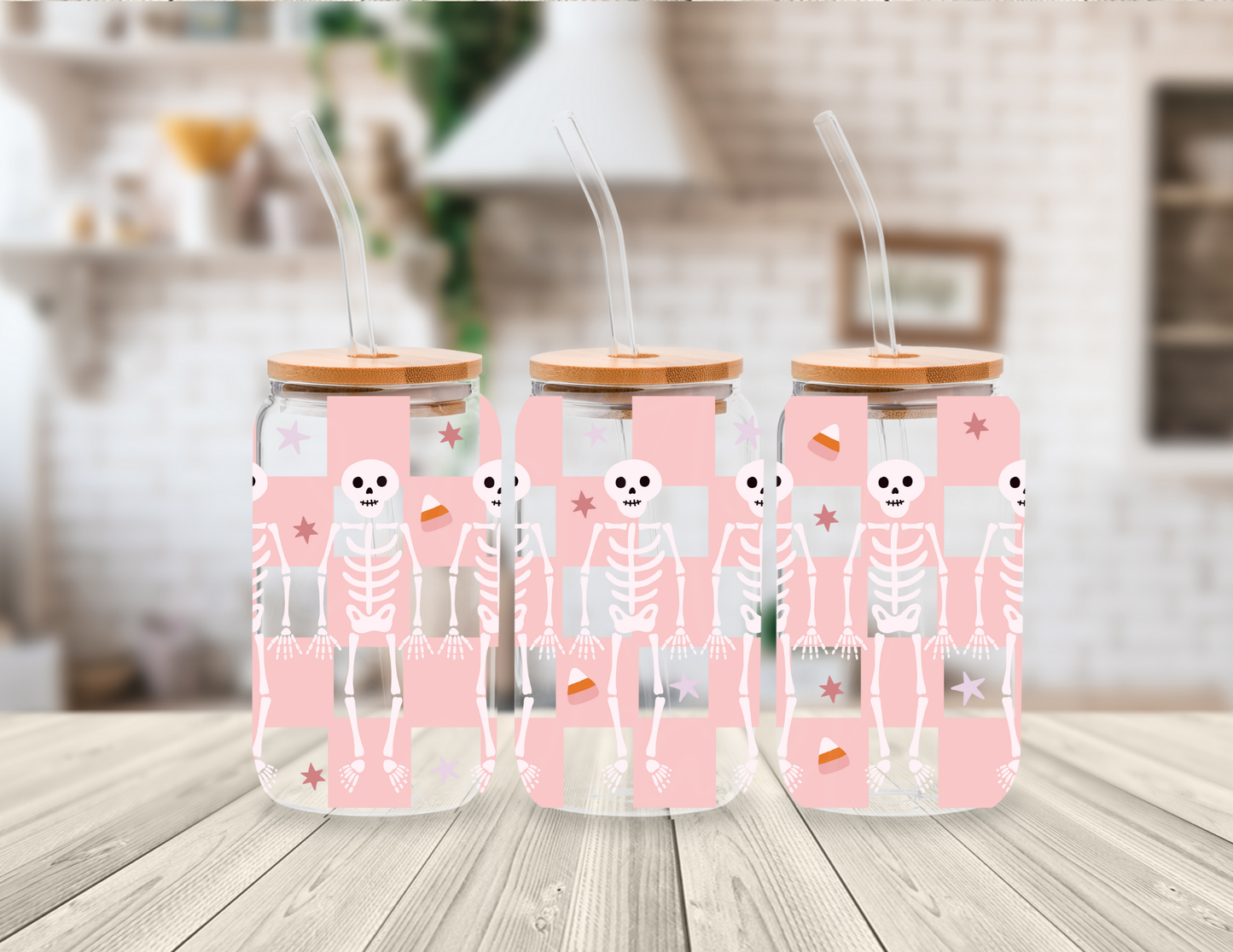 SKELETON CHECKERED 16 OZ UV DTF CUP WRAP