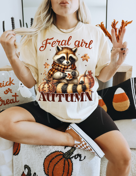 FERAL GIRL AUTUMN RACCOON DTF TRANSFER