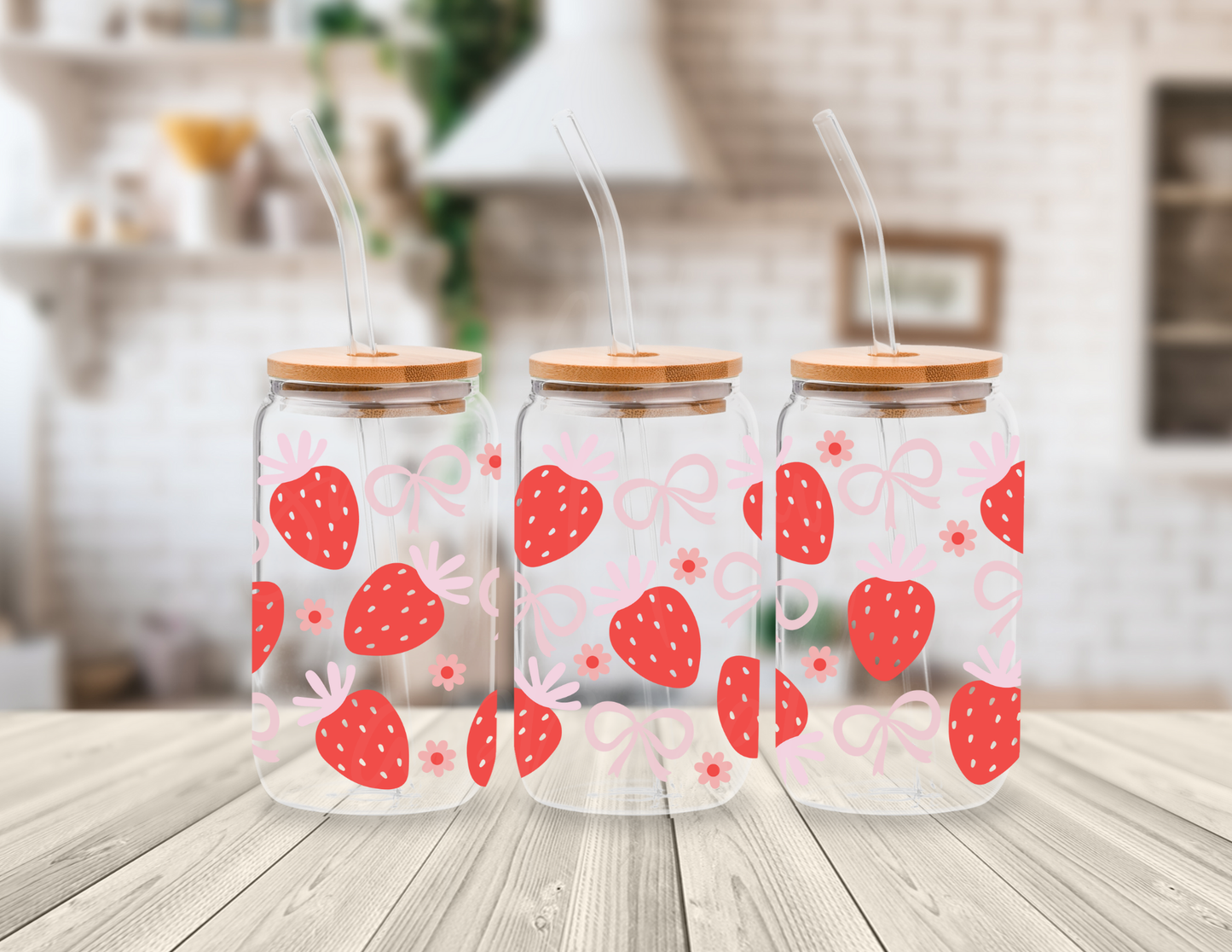CUTE STRAWBERRIES 16 OZ UV DTF CUP WRAP