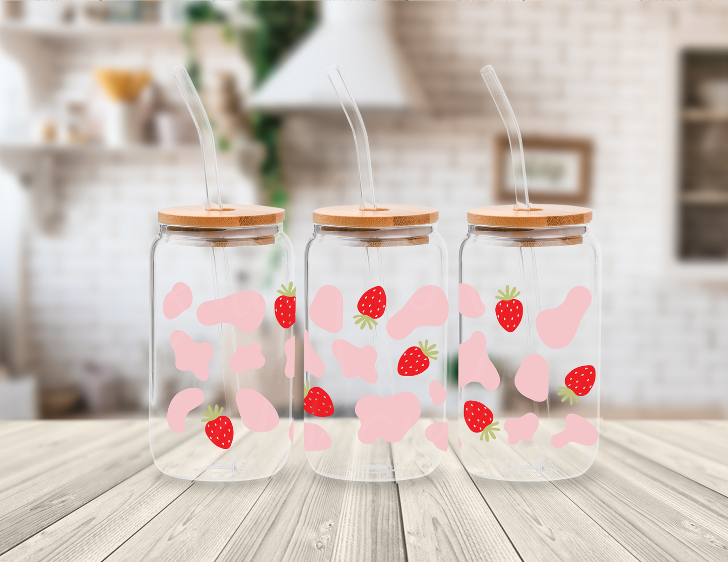 STRAWBERRIES 16 OZ UV DTF CUP WRAP