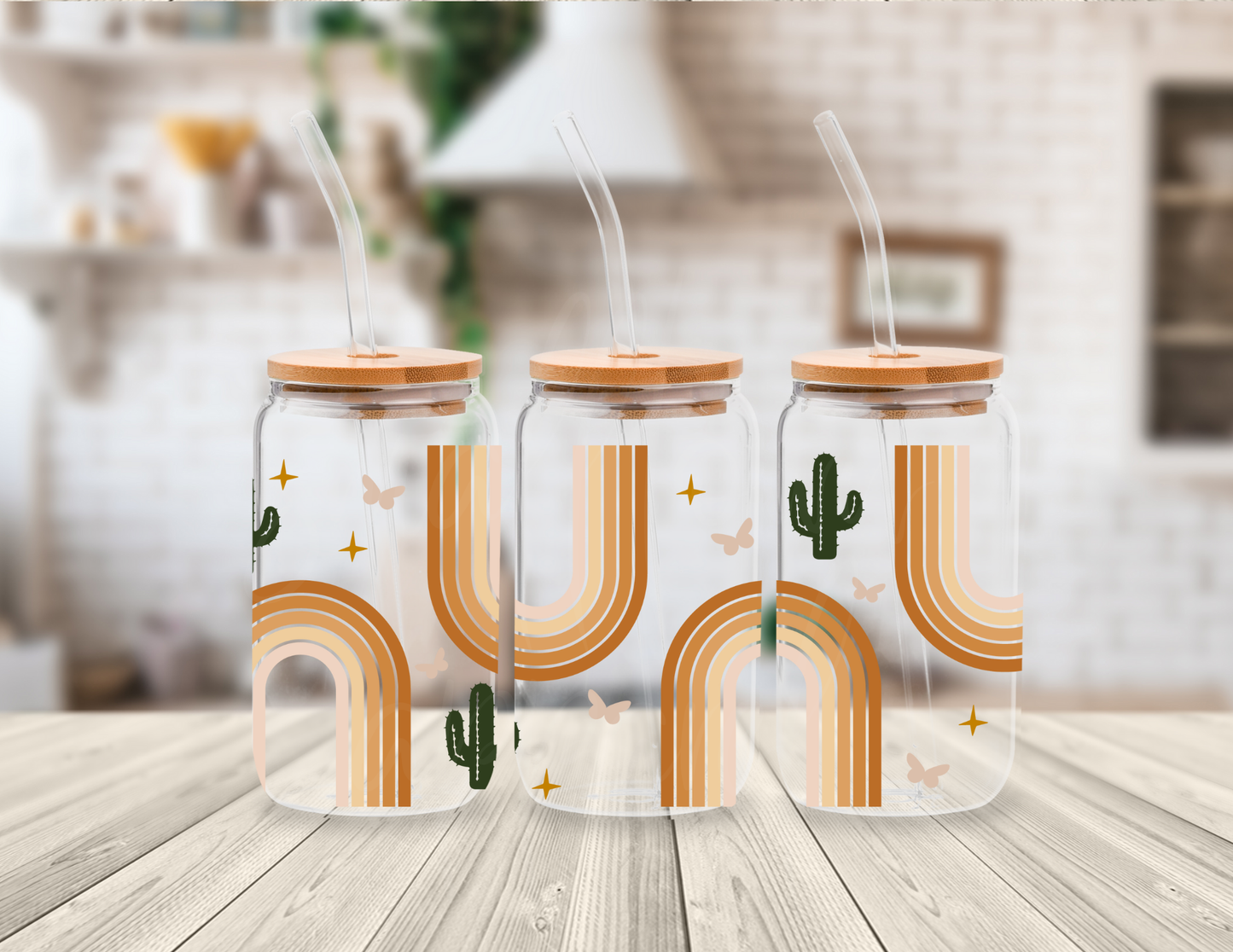WESTERN CACTUS RAINBOWS 16 OZ UV DTF CUP WRAP