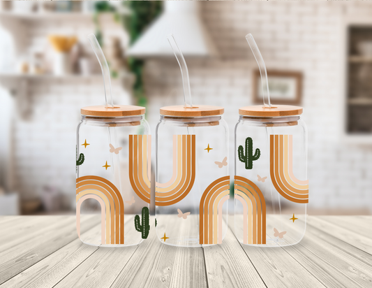 WESTERN CACTUS RAINBOWS 16 OZ UV DTF CUP WRAP