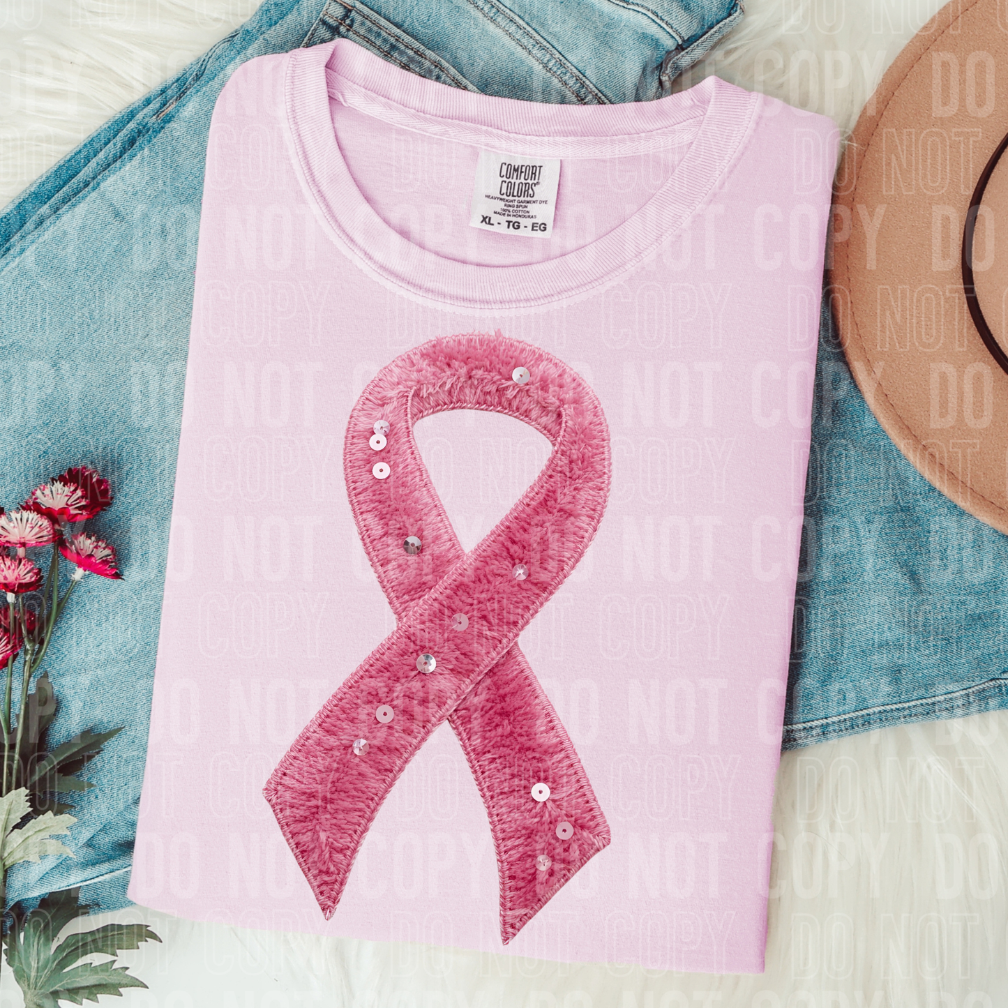 SEQUIN YARN BREAST CANCER AWARENESS DTF TRANSFER